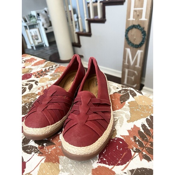 Clarks Collection Espadrille Slip-On Elaina Red Size 8 8W Wide $115 Comfort New - Picture 1 of 8